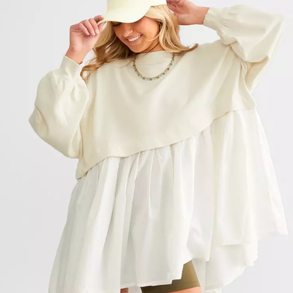 Free People Eleanor Sweatshirt Tunic Dress XL Oversized Cotton Ivory Solid
